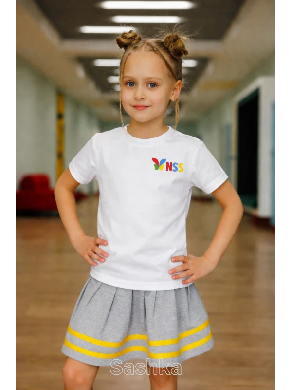 Футболка для дівчинки біла з логотипом школи NSS, розмір 116-188